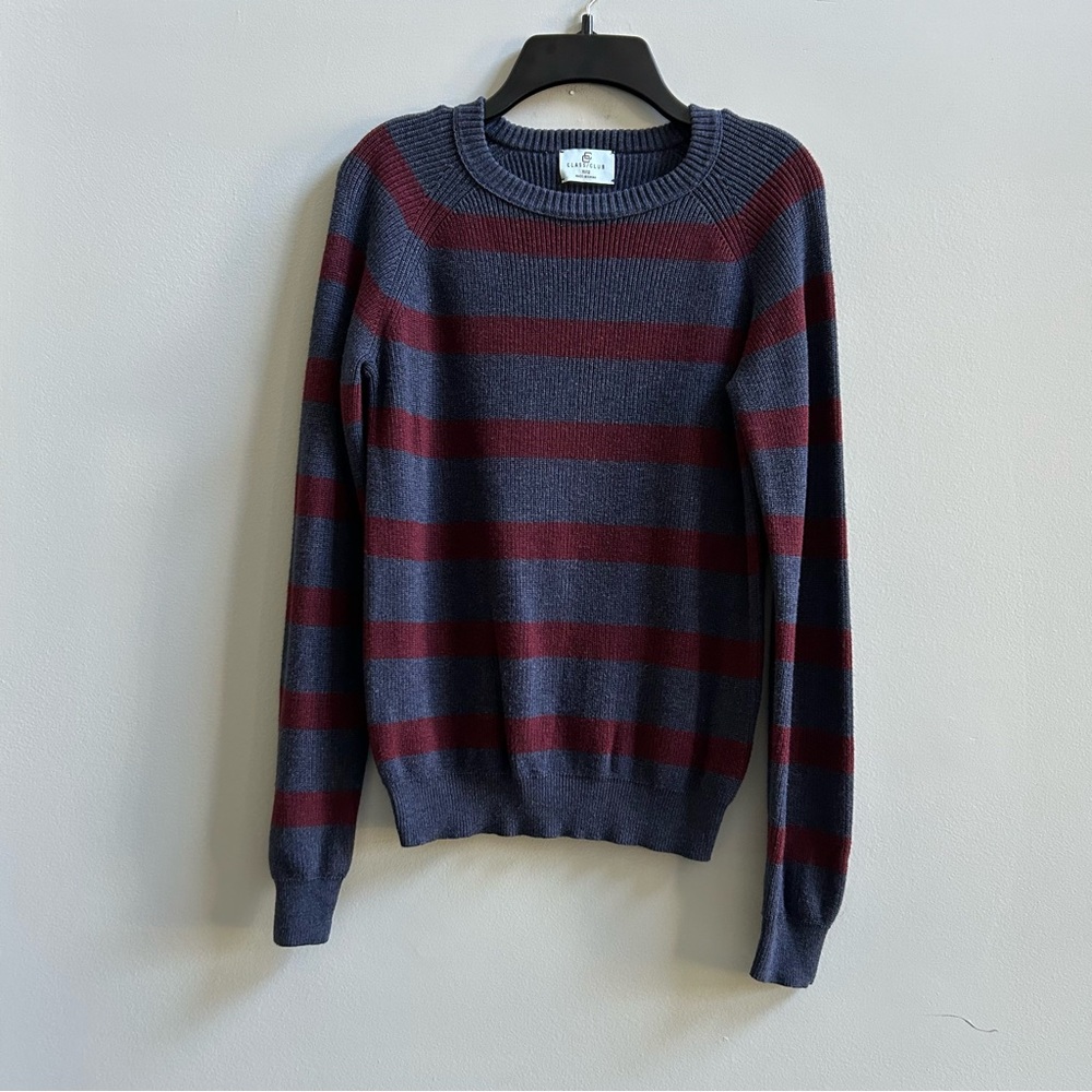 NWOT Class Club Gray & Burgundy Striped Sweater, Size 10-12 Boys.